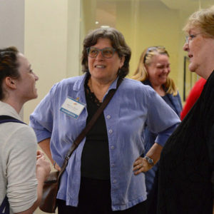 An OU student conversed with Ellen Elias-Bursac and Dubravka Ugresic during the 2016 Neustadt Festival.