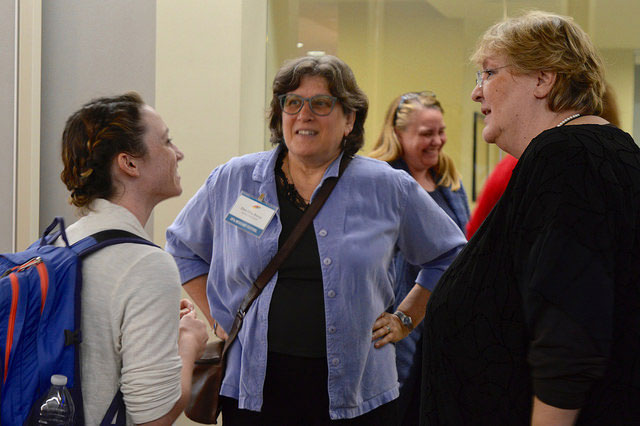 An OU student conversed with Ellen Elias-Bursac and Dubravka Ugresic during the 2016 Neustadt Festival.