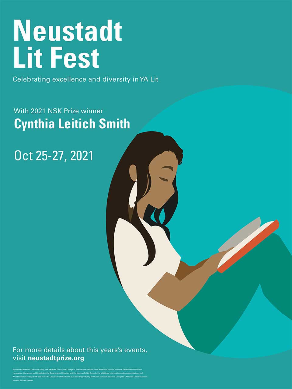 The prize winning poster design for the 2021 Neustadt Lit Fest
